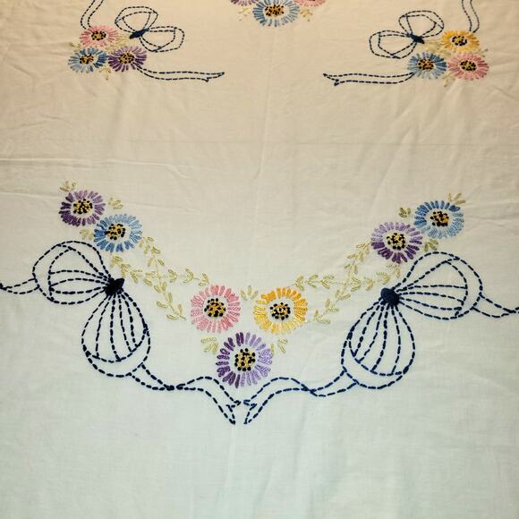 Vintage Handmade Bedspread Embroidered Floral 72x80 Fringe Edges - Picture 3 of 15